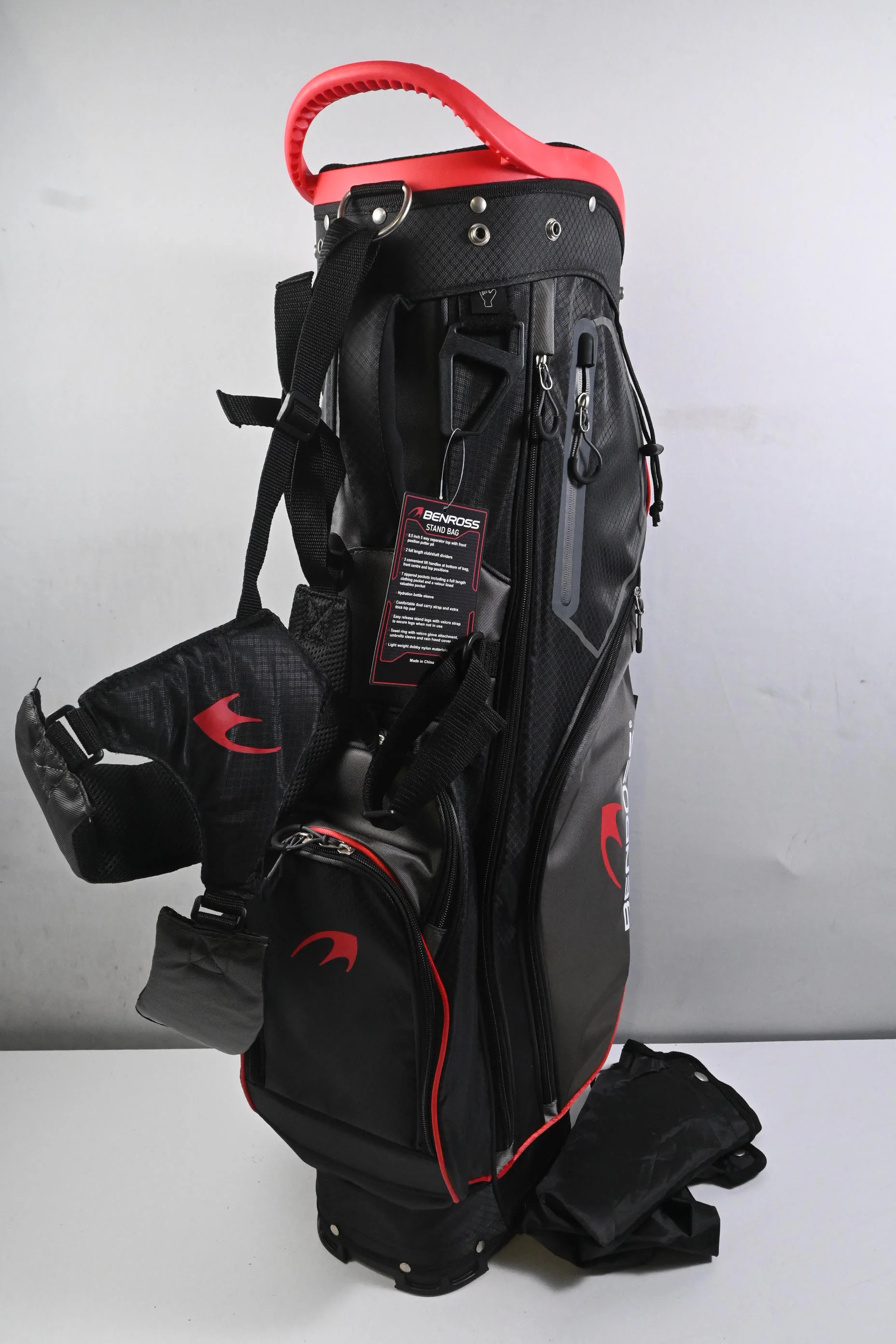 Benross Stand Bag / 5-Way Divider / Black, Grey & Red