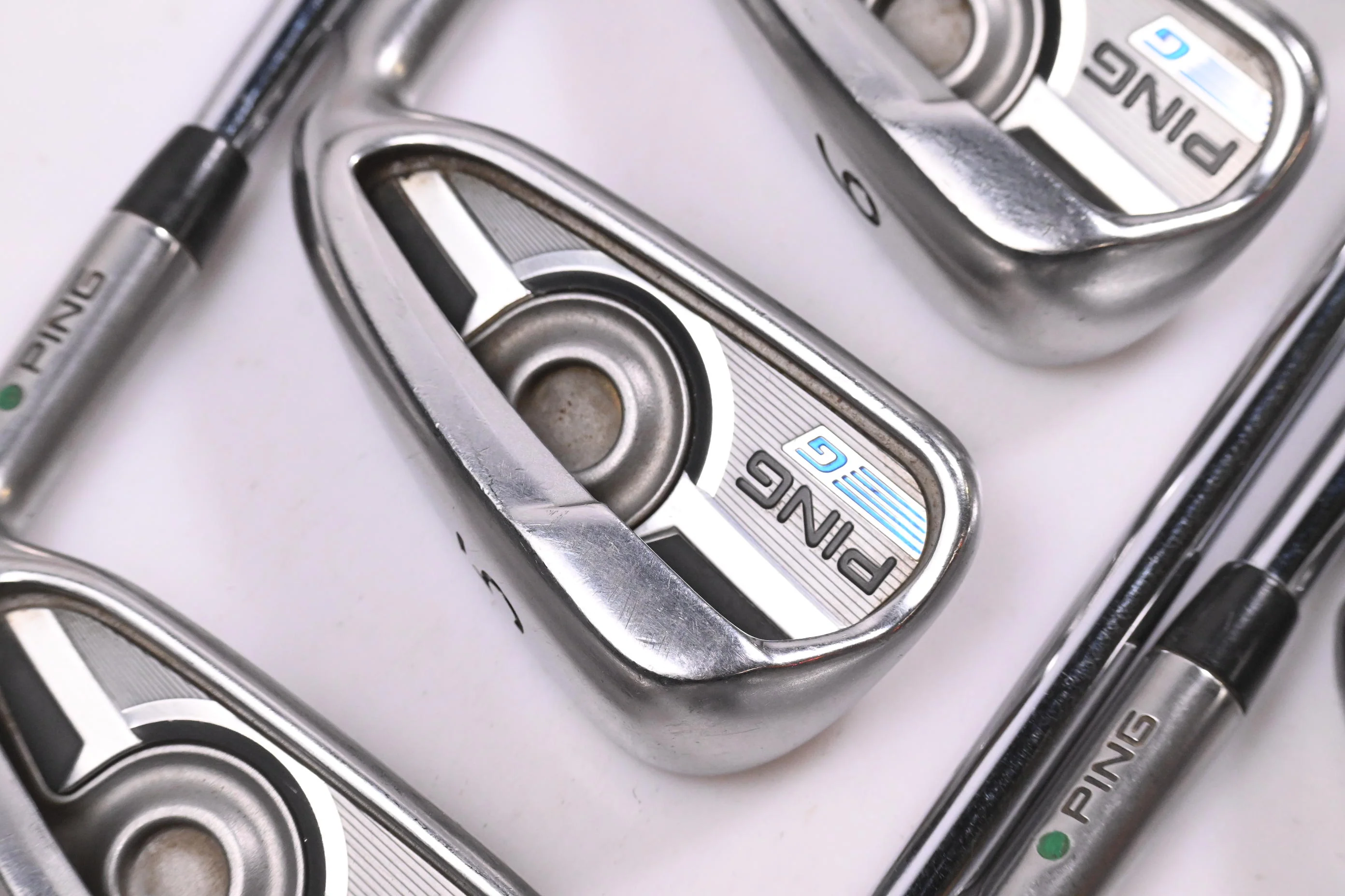 Ping G Series Irons / 4-PW+GW+SW / Green Dot / Stiff Flex Ping AWT 2.0 Shafts