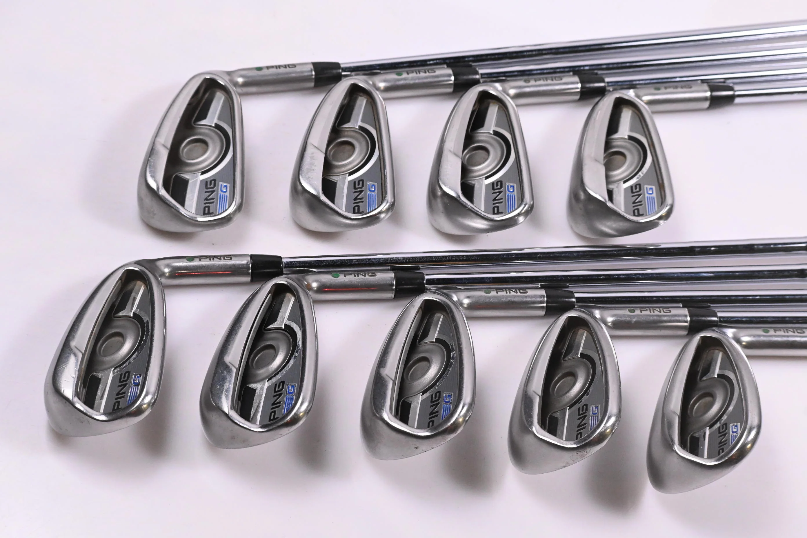 Ping G Series Irons / 4-PW+GW+SW / Green Dot / Stiff Flex Ping AWT 2.0 Shafts - Image 2