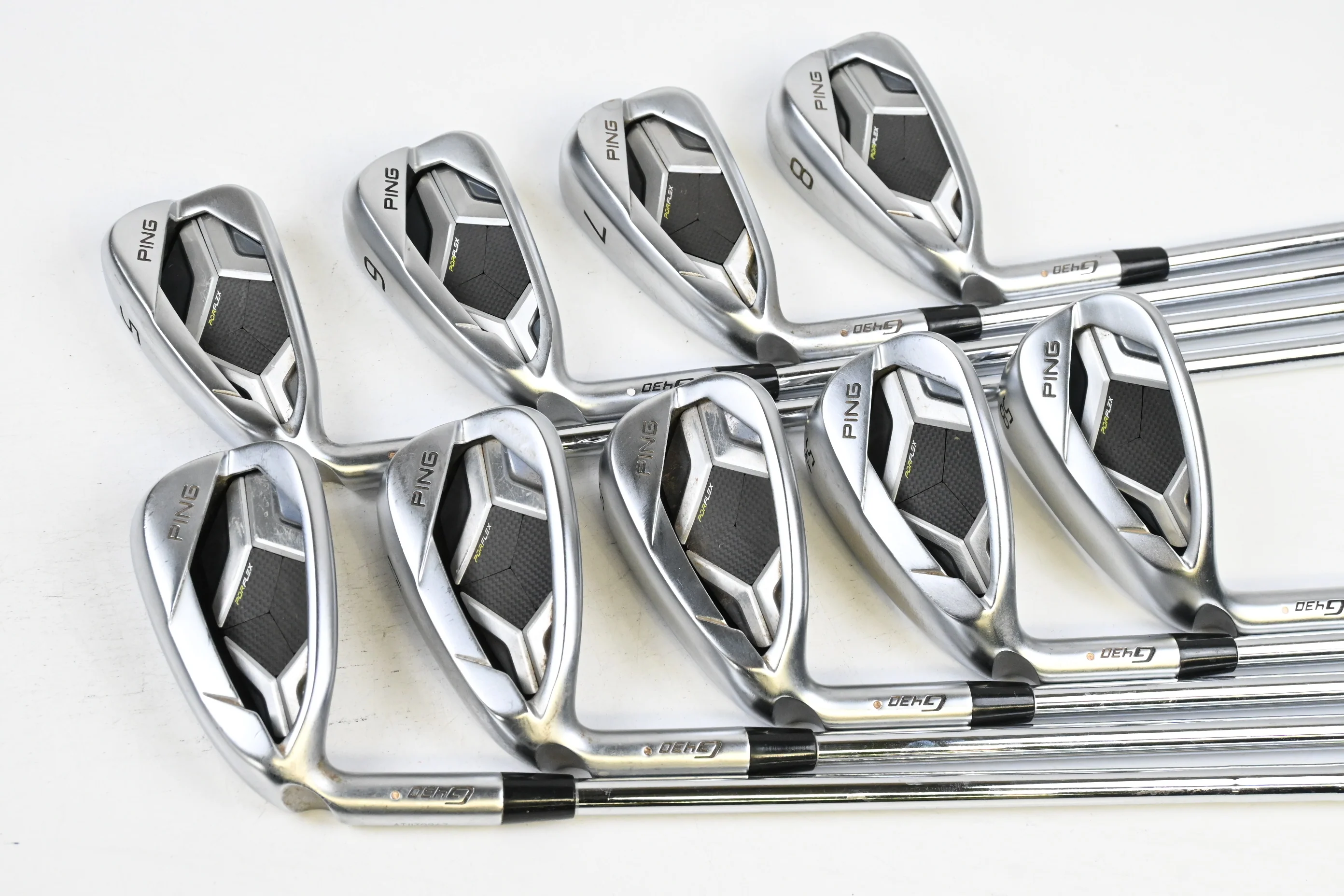 Left Hand Ping G430 Irons / 5-PW+GW+SW+LW / White Dot / Stiff Flex Ping AWT 2.0 - Image 2
