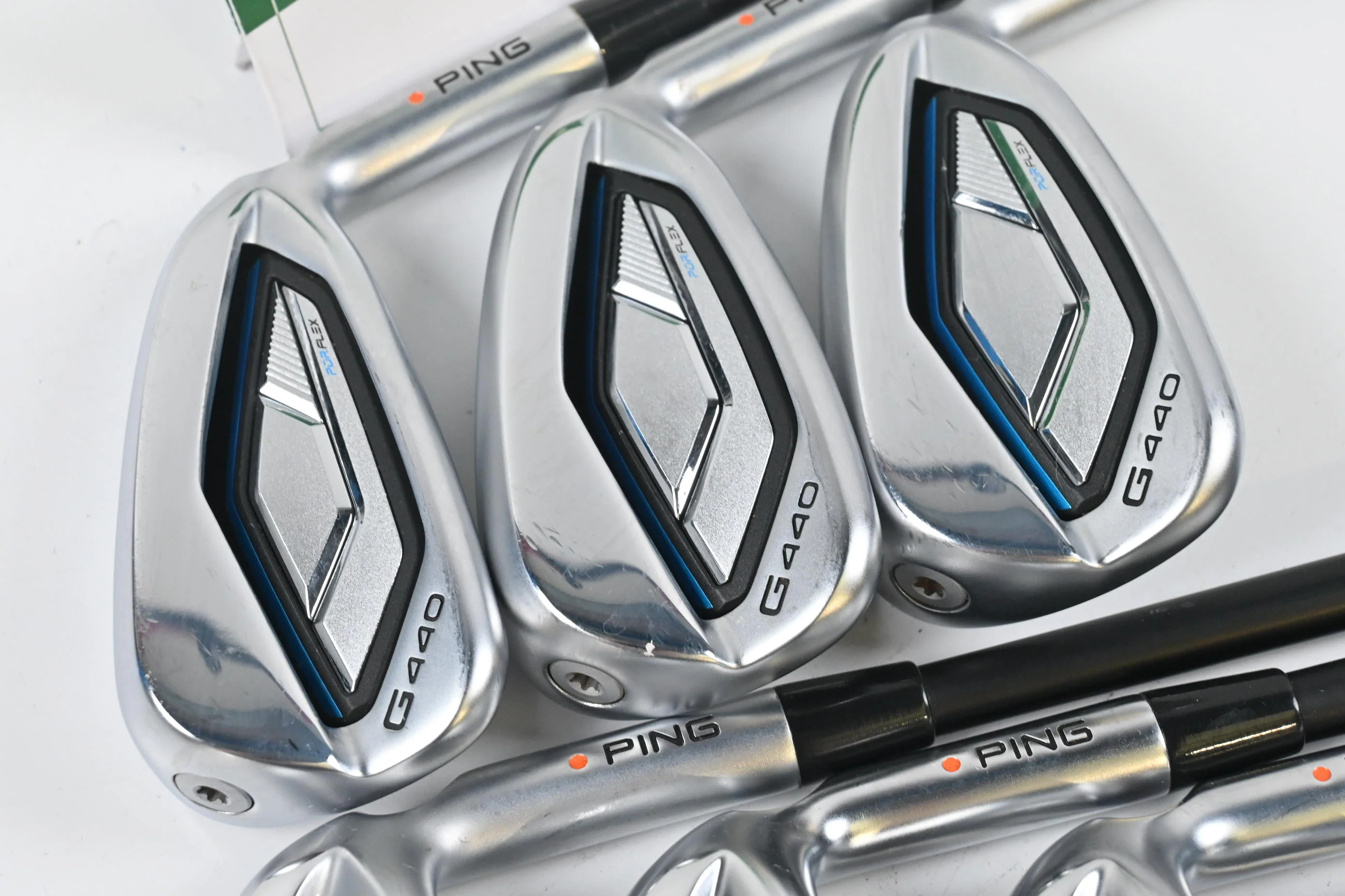 Ping G440 Irons / 7-PW+UW+GW+SW / Orange Dot / Stiff Flex Ping Alta CB Blue AWT