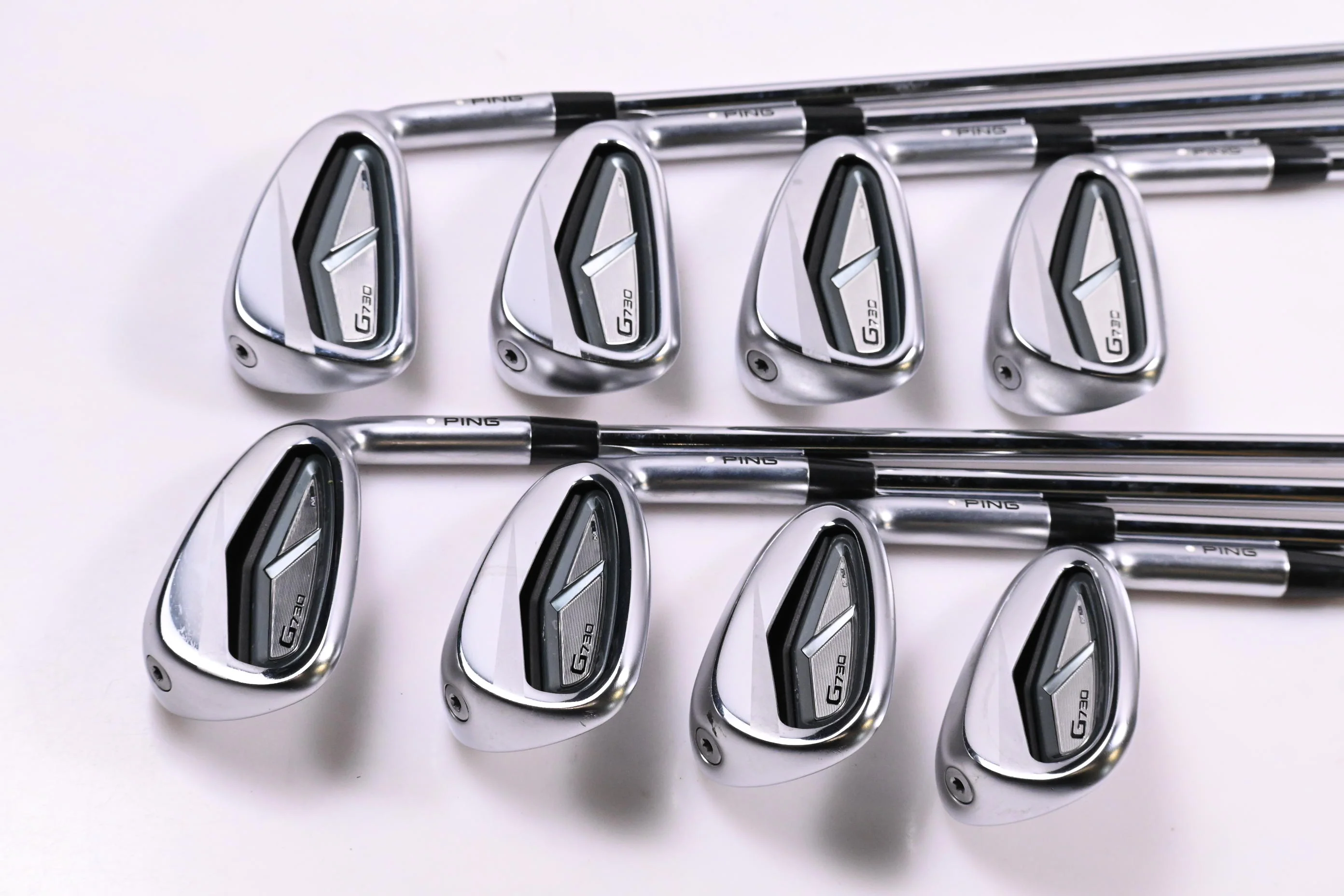 Ping G730 Irons / 5-PW+GW+50° / White Dot / Regular Flex Elevate MPH 95 Shafts - Image 2