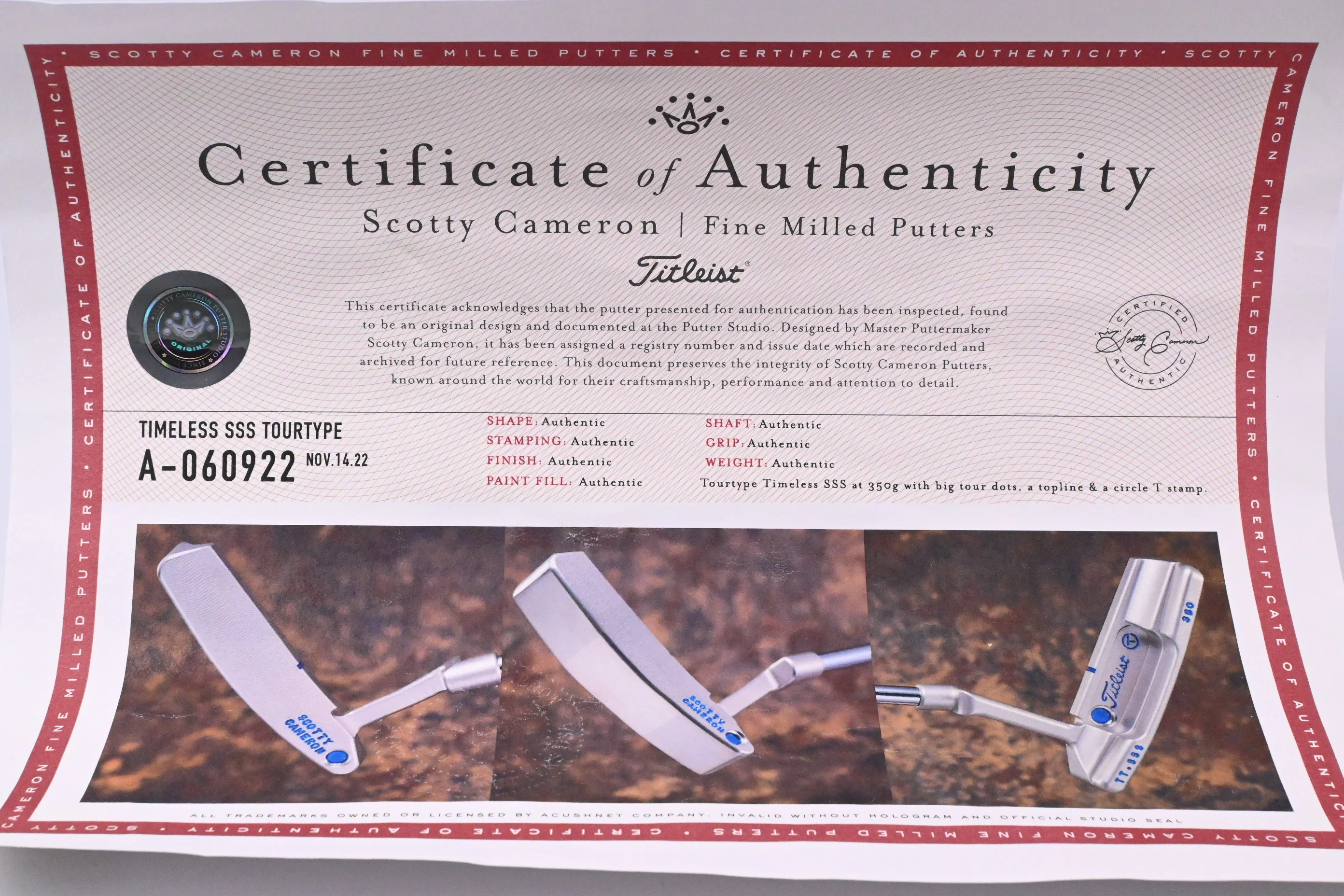 Scotty Cameron Circle T Timeless Tour SSS 350g Putter / 34 Inch / Includes COA - Image 8